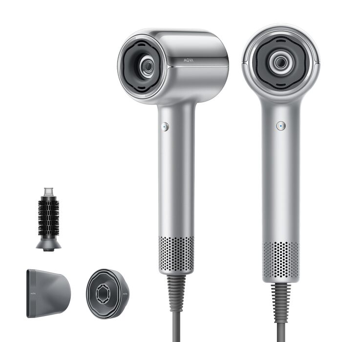 Фен для волосся MOVA Shine 20 з дифузором, високошвидкісним мотором та плазмою для догляду, NTC-контролем температури, сріблястий