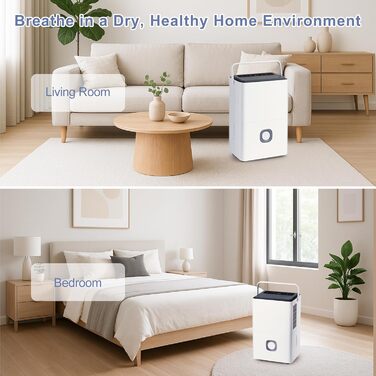 Електричний осушувач повітря з насосом: 80 л/день, компресорний, бак 8 л, повітряний потік 400 м³/год, смарт-гігростат, тихий будівельний осушувач для підвалу/квартири/офісу/ванної кімнати/спальні, чорний & білий (сірий & білий)