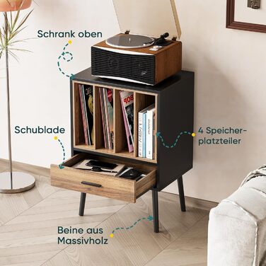 Підставка для програвача Semiocthome з ящиком для вінілу, стійка для принтера з шухлядою, шафка, полиця для CD, вінтажний столик з масивними дерев'яними ніжками (великий/малий)