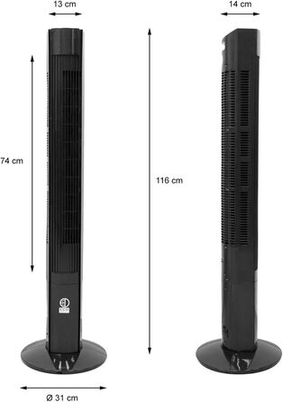 Німеччина баштовий вентилятор зі світлодіодним дисплеєм і пультом дистанційного керування XL, 45 Вт, 116 см, чорний, з 3 рівнями швидкості та режимами вентиляції, коливання 140, вентилятор на п'єдесталі вентилятор з колонкою вентилятора чорний з пультом д