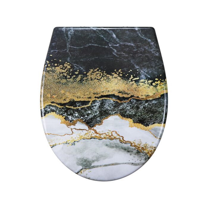 Кришка для унітазу з автоматичним опусканням, з мотивом, з функцією швидкого зняття, кріплення зверху, з Duroplast (UF81950) A Marmor