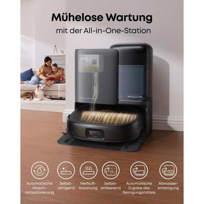 Робот-пилосос Eufy Omni E25 HydroJet з функцією миття, 20000Pa, Turbo-сила всмоктування, щітки DuroSpiral, CornerRover для кутів, станція All-in-One, для тварин та дітей