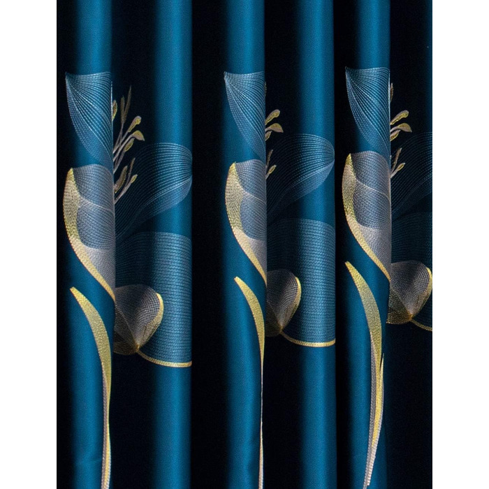 Лактраум штора для спальні вітальні з вишитими квітами лілії темно-синій 145x245 см (ШхВ)