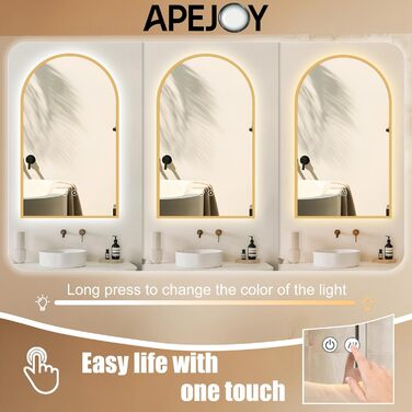 Дзеркало для ванної кімнати овальне з підсвічуванням 75x45 см, LED, сенсорне керування, зміна кольору світла (тепле/холодне/нейтральне), золото