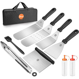 Набір для грилю Huolewa, нержавіюча сталь, 9 предметів: лопатка, щітка, викрутка, сумка. Професійний аксесуар для BBQ, тепаньякі та кемпінгу