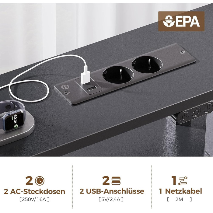 Ігровий стіл Seventable з LED, розетками та USB портами, чорний 120x47x88 см