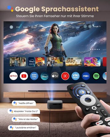 Beamer 4K для дому з Google TV, 1200 ANSI, Netflix, FHD 1080p, автофокус, корекція трапеції, 20W, WiFi6, Bluetooth, для вулиці, чорний