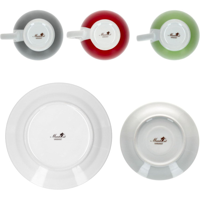 MamboCat Кавовий сервіс Trio 18 предметів: кавовий набір з 6 чашок, блюдець та тарілок (зелений, червоний, сірий)