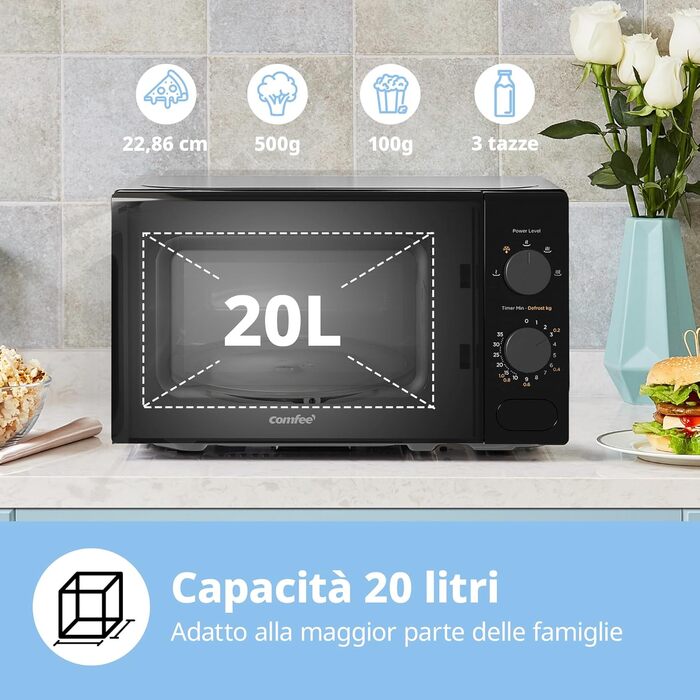 Мікрохвильова піч Comfee CM-M202CC(BK) 20 літрів, 700 Вт, чорна - з розморожуванням та 5 рівнями потужності