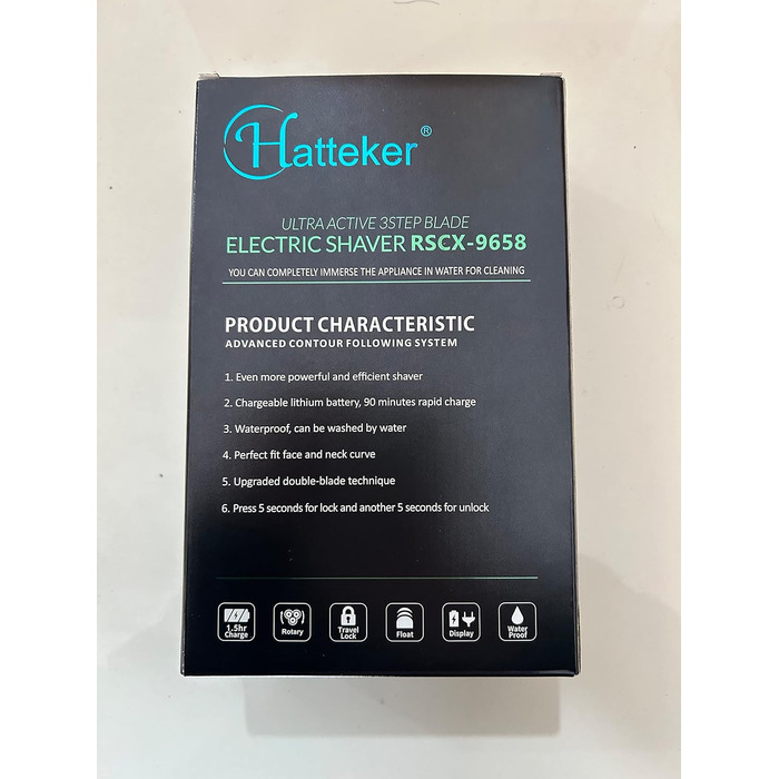 Чоловіча електрична бритва Hatteker 3-в-1 бритва, тример для бороди та носа, водонепроникний IPX7, акумуляторний.