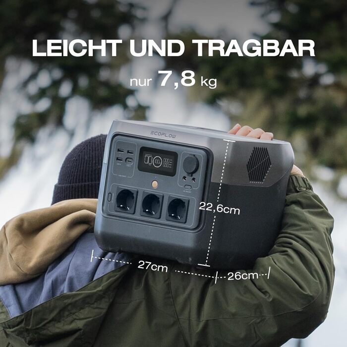 EcoFlow RIVER 2 MAX: портативна електростанція 512Wh з кабелем XT60, LiFePO4, 1000W, для кемпінгу, невідкладного живлення та дому