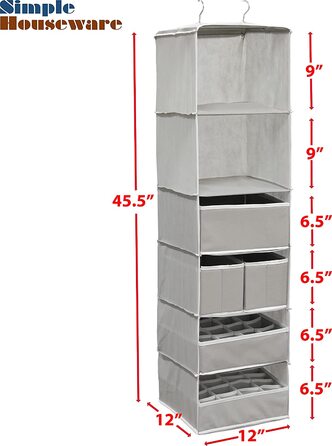 Простий підвісний органайзер для посуду з 6 полицями, з висувними ящиками, Сірий