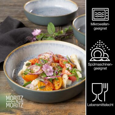 Набір посуду Moritz & Moritz TERRA на 6 осіб: 6 тарілок, 6 десертних тарілок, 6 мисок (Азурний, порцеляна)
