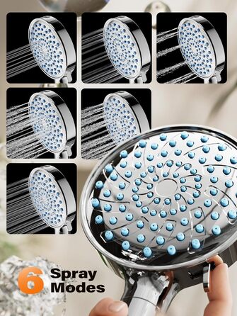 Фільтр для душу Cobbe з шлангом, високонапірна ручна лійка з 20-ступеневою фільтрацією, водозберігаючий душ з 6 режимами струменя, дощовий душ, що підвищує тиск, економний душ для жорсткої води (7.chrom01)