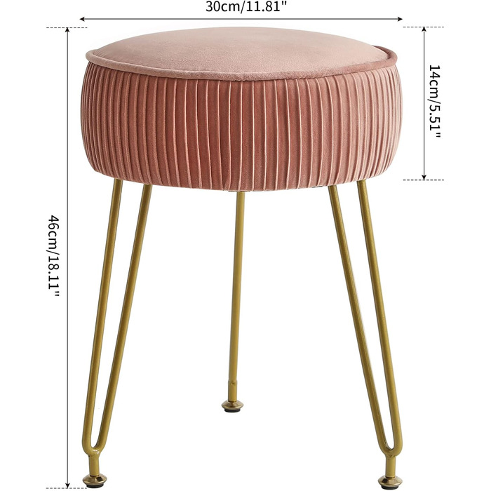 Крісло-пуф IBUYKE з оксамиту, рожеве, 30x30x46 см, з металевими ніжками