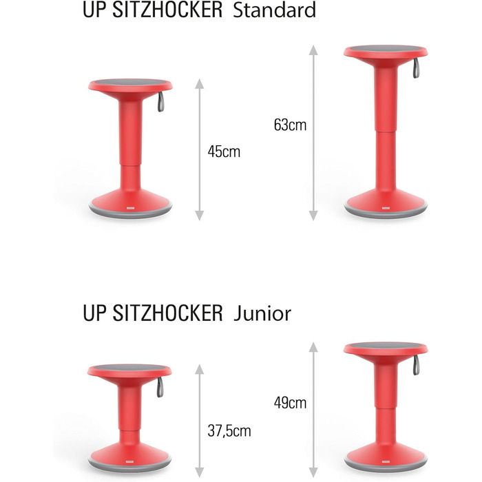 Ергономічний пуф Interstuhl UPis1 з ефектом гойдання - регульована висота, неслизьке дно та захист від перекидання - офісний пуф (Червоний, UP Junior)