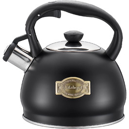 Чайник для води 2,2 л-індукційний і газовий чайник-силіконова ручка для захисту від опіків-Автоматичний відкривається чайник з канавкою і свистячим звуком чорного кольору