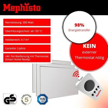 Інфрачервоний обігрівач Mephisto Настінно-стельовий-паркувальний обігрівач енергозберігаючий Електричний обігрівач з пультом дистанційного керування та термостатом Керування WIFI APP 300-1200 Вт, потужність у ватах Аксесуари (300 Вт, включаючи комплект дл