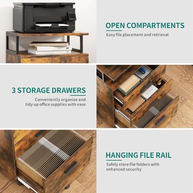 Мобільний архівний шафа YITAHOME на коліщатках, офісний контейнер з шухлядами, шафа-контейнер на колесах, тумба з шухлядами для дому та офісу, 45.7 x 36 x 76.2 см (Вінтаж-коричневий)