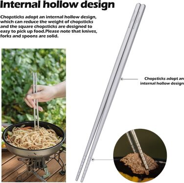 Набір столових приладів iBasingo Titan для кемпінгу: ложка, виделка, ніж, палочки для їжі. Металевий набір для відпочинку та подорожей Ti1056T