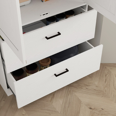 Вільно стояча кухонна шафа з регульованими полицями та двома широкими висувними ящиками для вітальні, кухні, білий