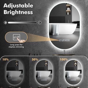 Дзеркало для ванної кімнати 600 мм з підсвічуванням, регульоване, з сенсорною кнопкою, функцією запобігання запотіванню та таймером | IP44, вологостійке, для ванної кімнати, готелю, кругле (Музика 500 мм 750 мм)