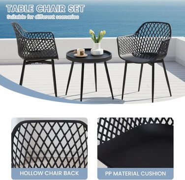 Набір меблів для балкона на 2 особи: стіл та 2 стільці з регульованими ніжками, чорного кольору
