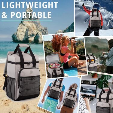 Рюкзак-холодильник з м'яким ручним захопленням, легкий та ізольований, водовідштовхуючий, велика місткість – ідеальний для жінок та чоловіків для пляжу, кемпінгу, пікніка, риболовлі та піших прогулянок (Сірий)