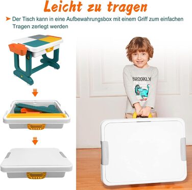 Дитячий стіл 5-в-1 з кріслами: ігровий стіл, навчальний стіл з місцем для зберігання та кубиками. Версія A