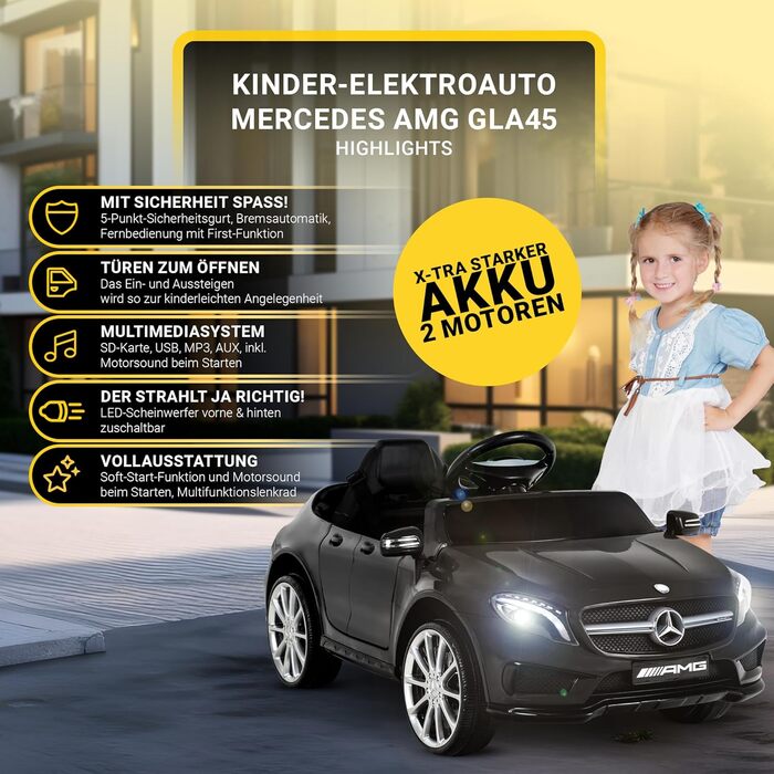 Дитячий електромобіль Mercedes AMG GLA45 чорний, ліцензія, з пультом 2,4 ГГц, іграшковий автомобіль для дітей від 3 років
