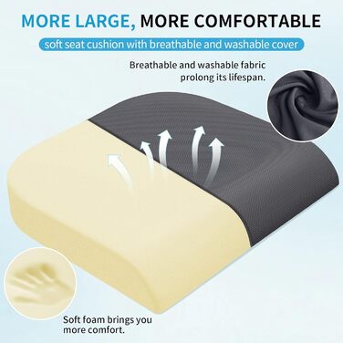 Подушка для сидіння TranquilRelax з Memory Foam для офісного крісла, дому та авто. Зручна для спини, ішіасу, стегон та куприку. Сірого кольору, велика.