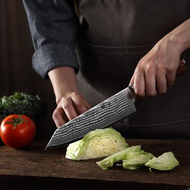 Японський ніж Wakoli EDIB Kiritsuke з дамаської сталі (серцевина VG10), 20 см – професійний ніж для кухні та приготування їжі, з ручкою з паккавуда, у подарунковій коробці з гравіюванням