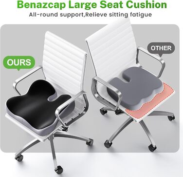 Ортопедична подушка для сидіння Benazcap з Memory Foam для офісного крісла, автомобіля, інвалідного візка. Зменшує біль у куприку. Чорний/Сірий колір