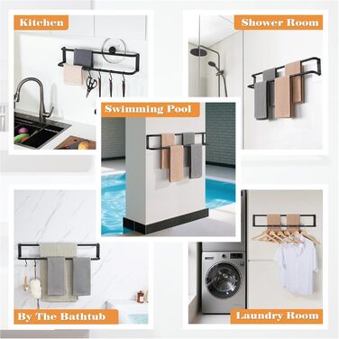 Тримач для рушників подвійний, 80 см, нержавіюча сталь 304, чорний колір, для ванної кімнати та кухні