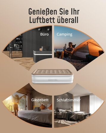 Надувне ліжко Airefina з самонадувною системою та інтегрованим насосом, 203 x 152 x 46 см (1 особа), для кемпінгу та дому