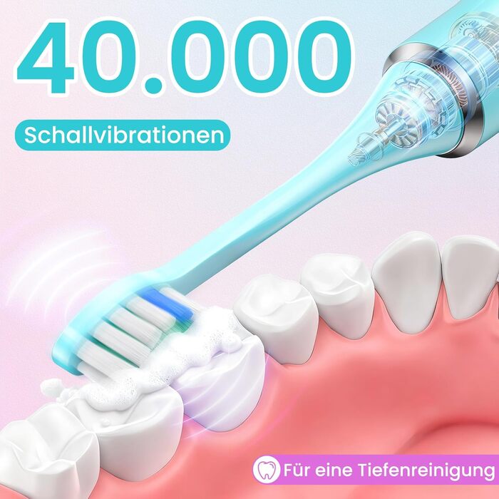 Електрична зубна щітка Yunchi, звукова, для дорослих та дітей - 40000 VPM, USB-C, 5 режимів, інтелектуальна функція, 8 насадок + чохол, блакитна Ycdz-y7