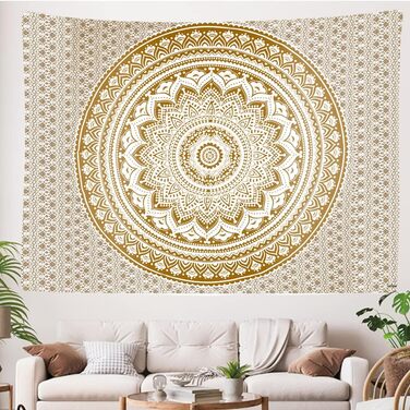 Гобелен для прикраси квартири гобеленом - Mandala Gold Bohemian Hippie - 200 x 150 см заввишки - Настінні вішалки з тканини - Аксесуари для спальні, вітальні, дитячої кімнати