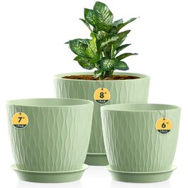 Набір горщиків для квітів з системою поливу (3 шт.) 20.3/17.8/15.2 см, зелений, для дому та балкону