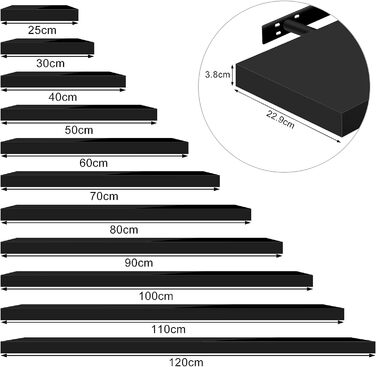 Полиця настінна WOLTU Volato набір 2 шт, плаваюча, для CD, DVD, книг, дерево, глянцева, 110x22.9x3.8 см, чорна (RG9483ws-2)