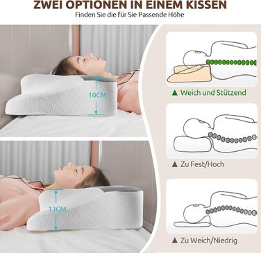 Подушка для шиї Donama з піною з пам'яті, подушка для сну на спині, боці та животі (сіра, 66×37×13 см)