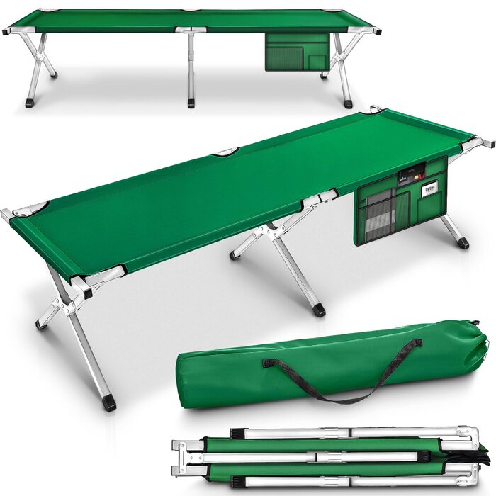 Розкладне кемпінгове ліжко TRESKO XXL металеве, посилене (до 150 кг), 210 x 90 x 42 см, зелене