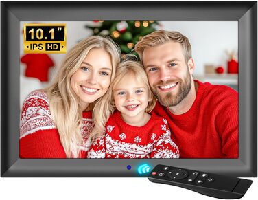 Цифровий фоторамка OBVHNUA 10.1 дюйма з IPS екраном (1280x800) та пультом, USB/SD (128GB), автоповорот, відтворення фото/музики/відео