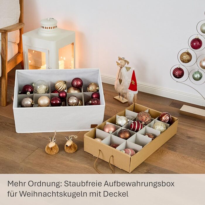 Преміум коробка для зберігання новорічних прикрас LOVE IT STORE IT - 30 відділень, 58x36x25 см, бежева
