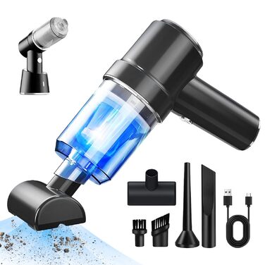 Бездротовий портативний автомобільний пилосос, потужний ручний електричний пилосос для дому, офісу та тварин, з мийним фільтром, акумуляторний (чорний)