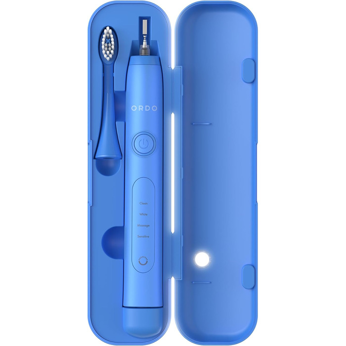 Електрична зубна щітка Ordo Sonic+ з кейсом для подорожі, фіолетового кольору (Арктичний блакитний). 4 режими чищення, швидка зарядка USB, для дорослих, смарт-технологія