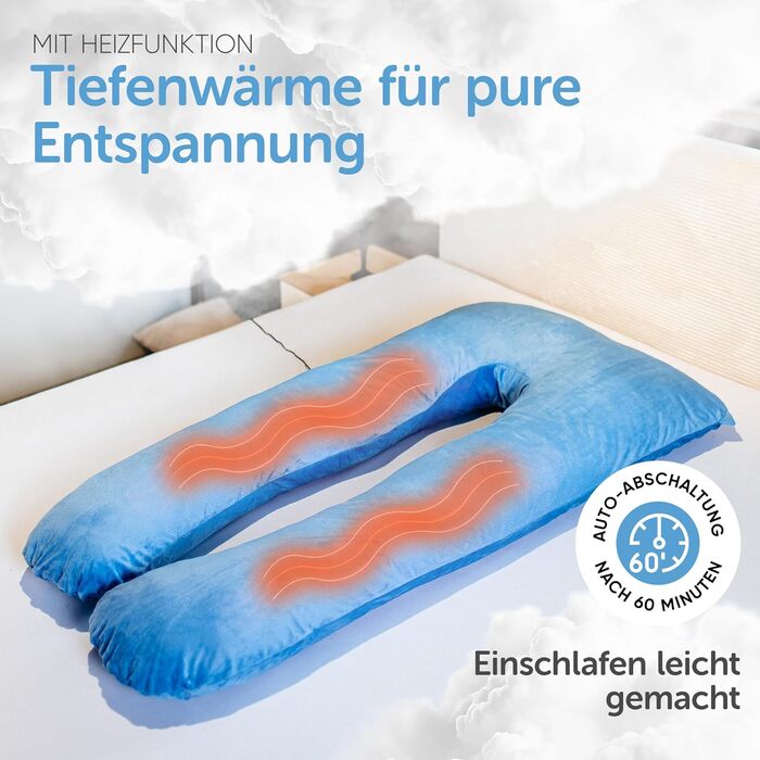 Лотос Подушка для тих, хто спить на боці [З підігрівом] XXL Комфортна подушка для вагітних та годуючих | Хмарно-блакитний