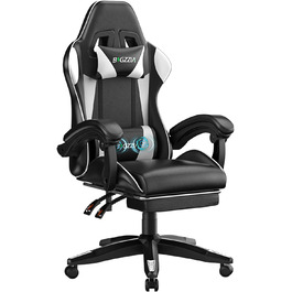 Ігровий крісло Bigzzia з масажем та підніжкою, ергономічний дизайн, регульована спинка 90-135°, з подушками для голови та попереку, білий