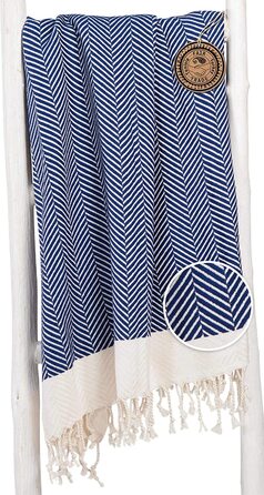 Пляжний рушник Fouta Hamam рушник для сауни-100 високоякісна бавовняна тканина в ялинку - також для чоловіків - рушники Hamamtuch Fair Trade (сині), 95x210-