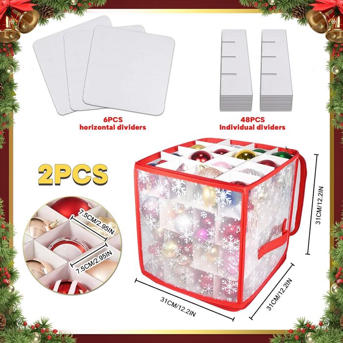 Коробка для зберігання новорічних кулічок, 2 шт., з регульованими перегородками, 64 відділення, 4 рівні (червона)