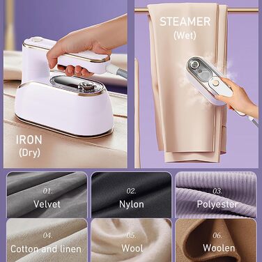 Праска парогенератор Mini, 1200 Вт, складана, для подорожей, керамічна підошва, швидкий нагрів, біла